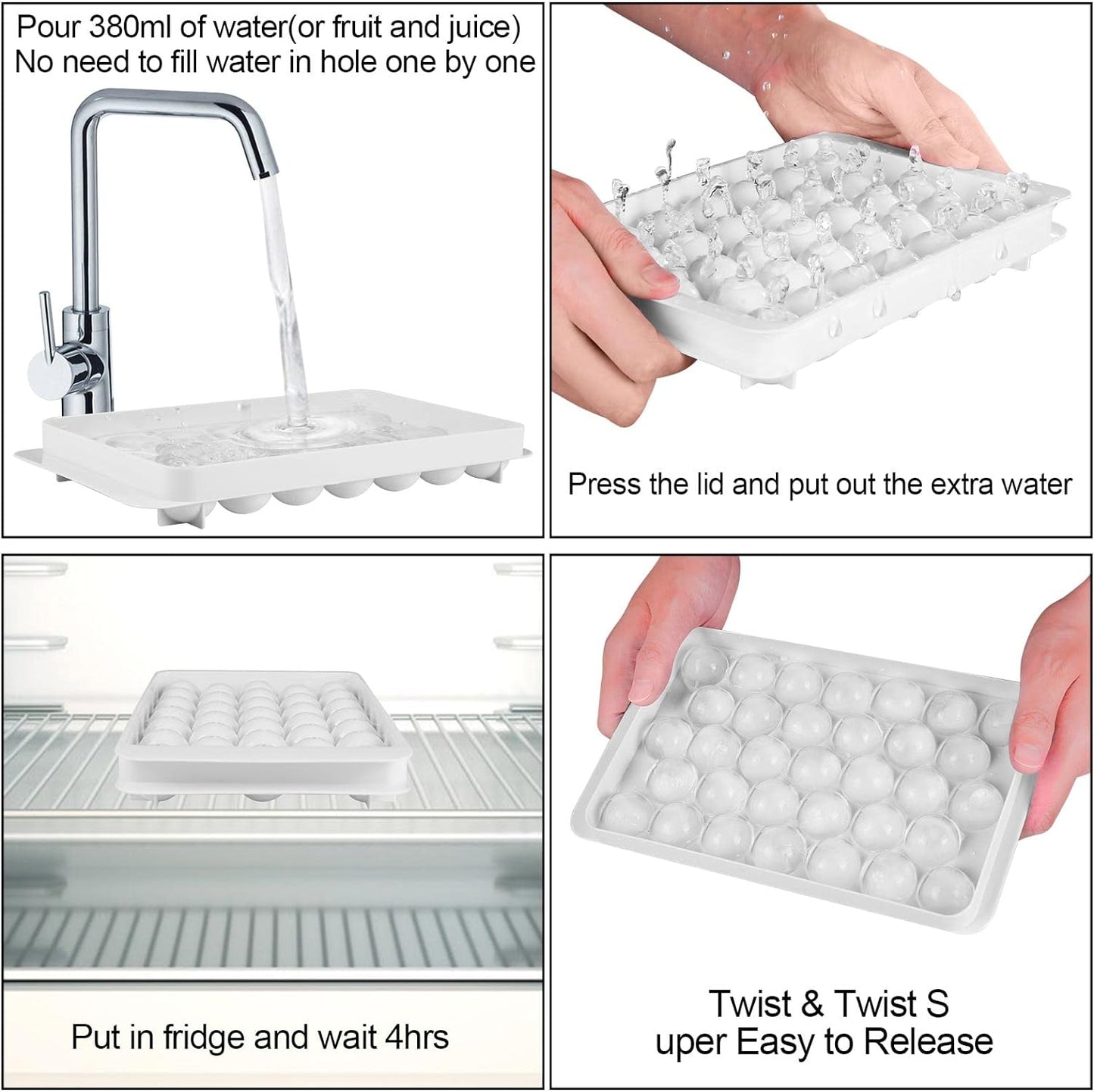 Premium Ice Cube Tray With Container Scoop & Tongs BPA Free Makes 66 Ice Balls