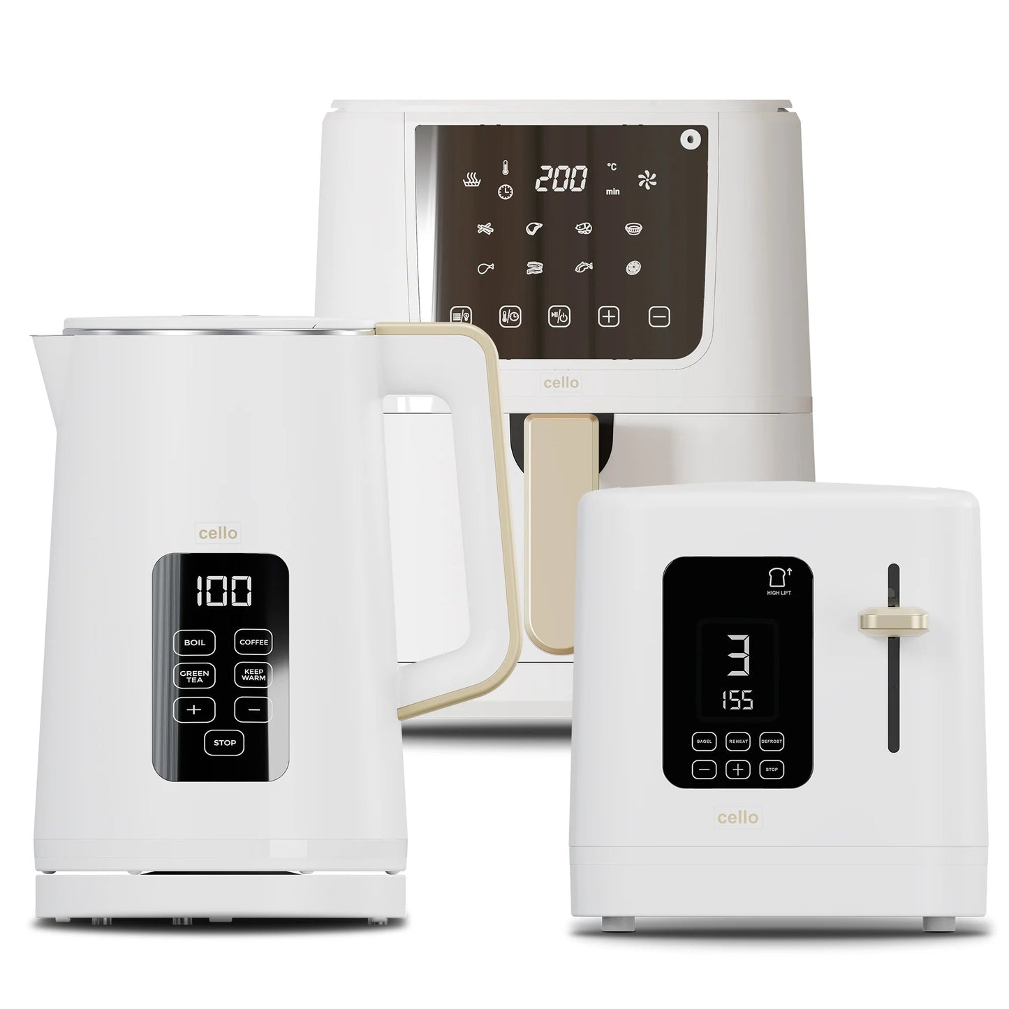 Kitchen Bundle - Digital Kettle + 2 Slice Toaster + Single Air Fryer (Cello) - Freesat Spares