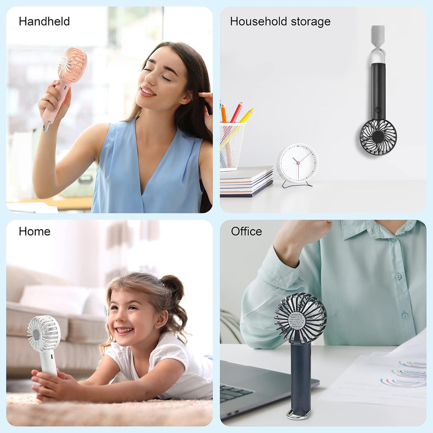 Portable Hand - held Fan Mini Fan Cooling USB Rechargeable 3 Speed With Clip Black - Freesat Spares