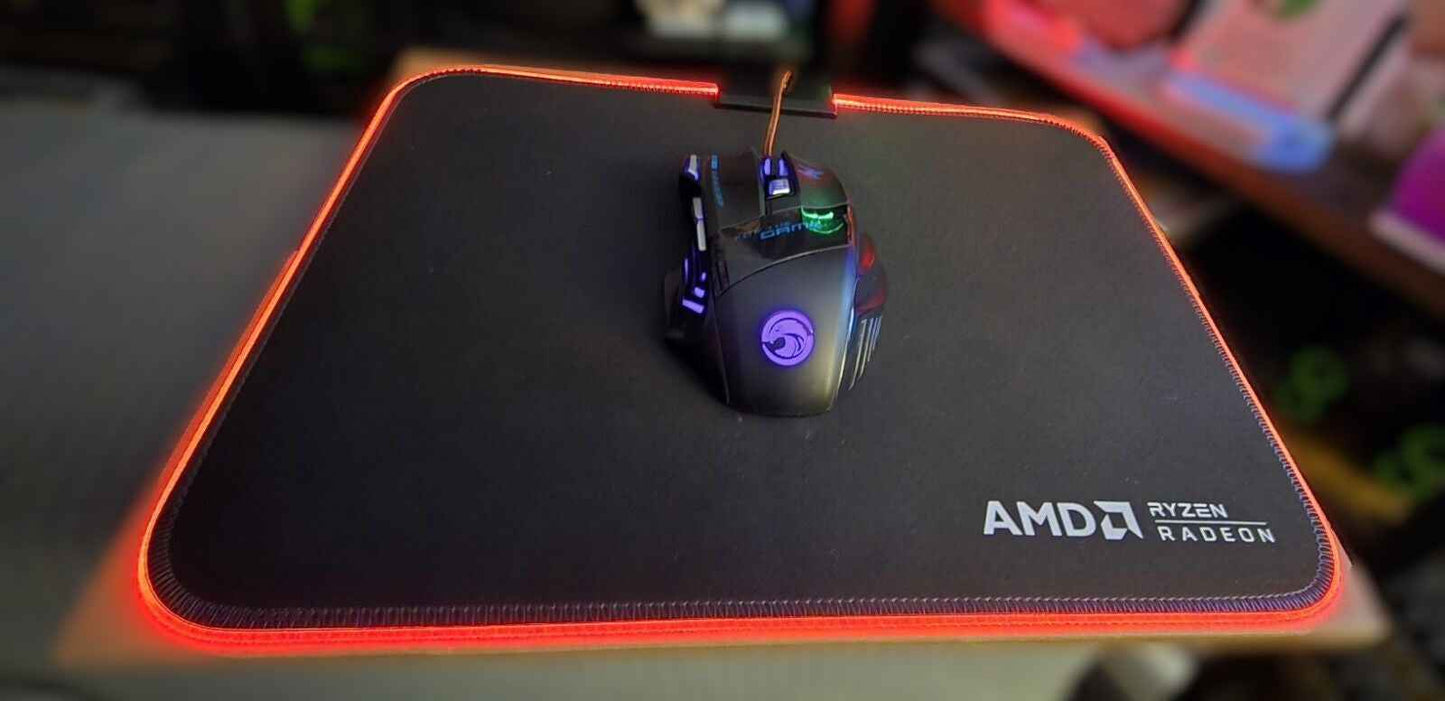 Gaming Mouse Pad AMD Red Led Light-Up Anti Slip 36.5 X 25.5cm for PC and Laptop
