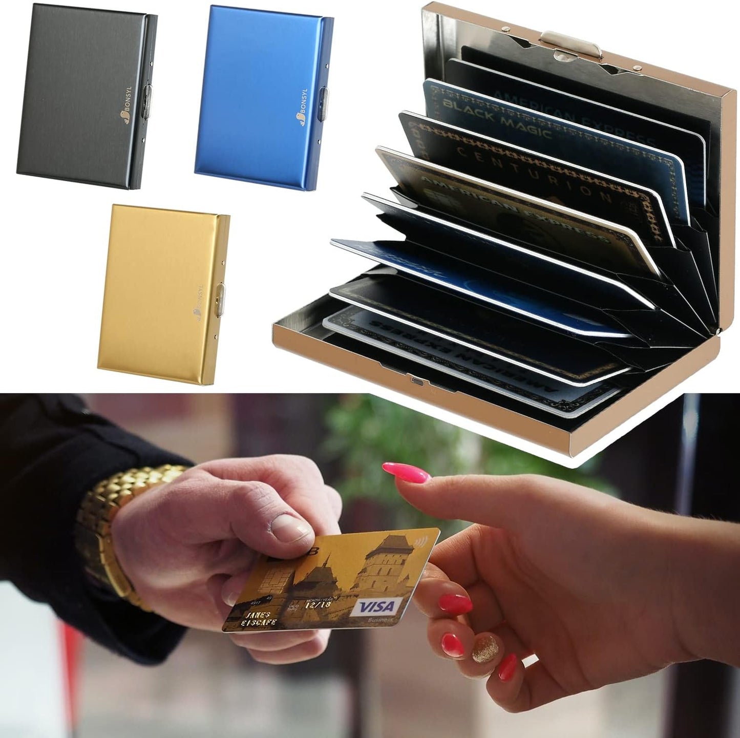 Stainless Steel Credit Card Holder RFID Blocking Slim Credit Card Case 8 Cards - Freesat Spares