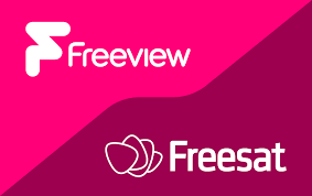 Freeview and Freesat TV service logos highlighting aerial versus satellite delivery comparison