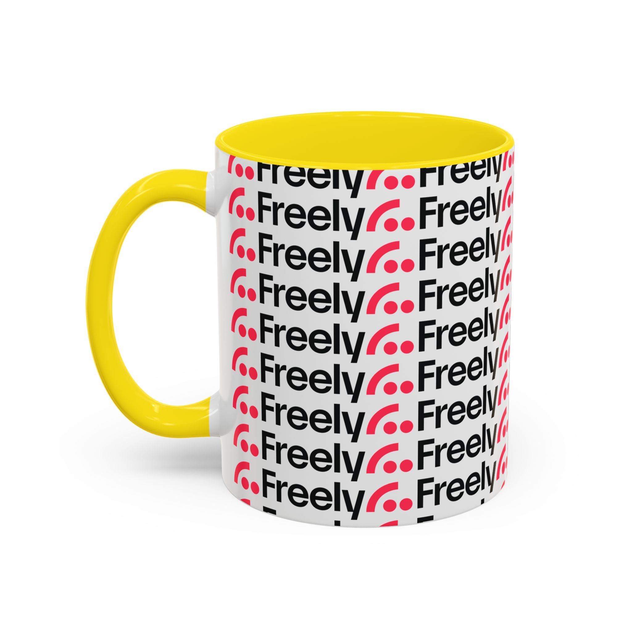 Freely UK TV Pattern Accent Coffee Mug — 11/15oz Repeating Logo Ceramic Mug