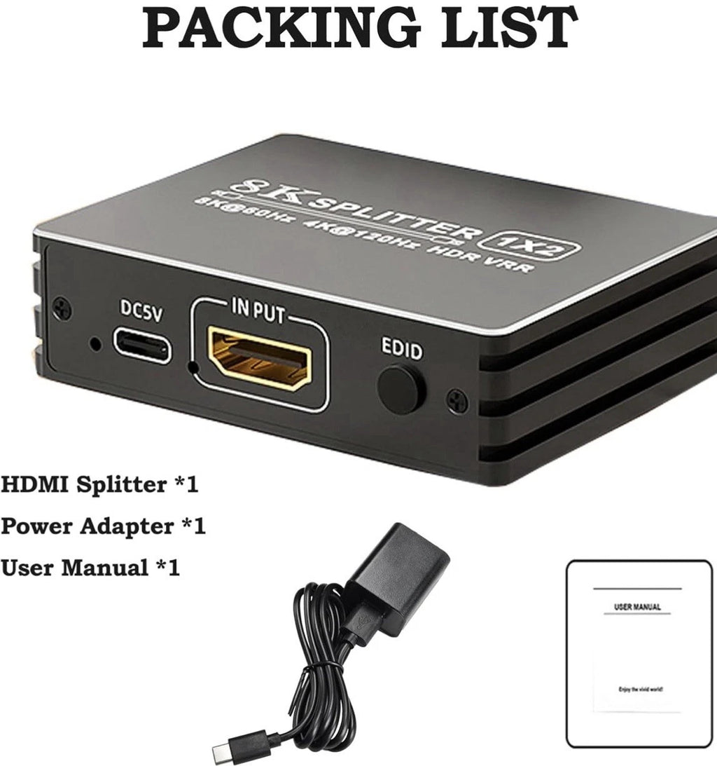 Hdmi 2.1 Splitter 2/4 Way 1 Device to 2/4 Displays with Smart Edid 8K 60Hz HDMI 2.1
