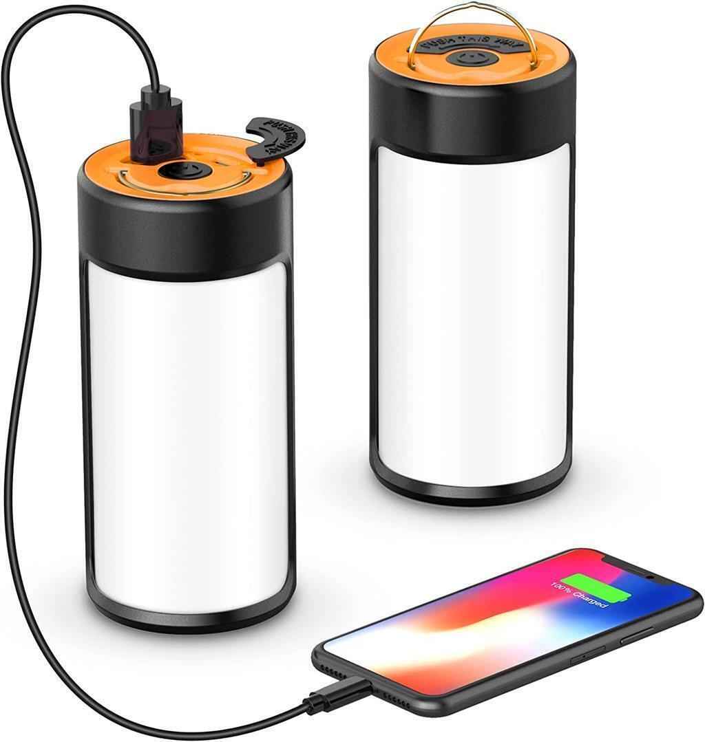 Rechargeable Camping Lights LED 400LM 5 Light Modes also Charges Phones - 2 Pack