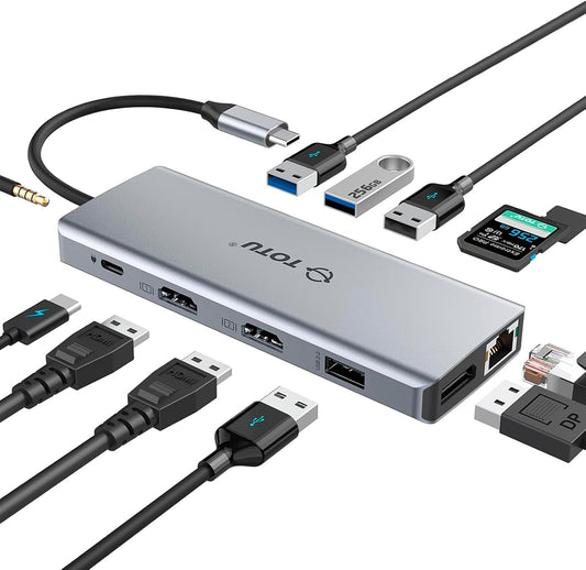 USB C Docking Station 13-in-1 Hub with Ethernet 4K USB C to 2 HDMI DP USB 3.0