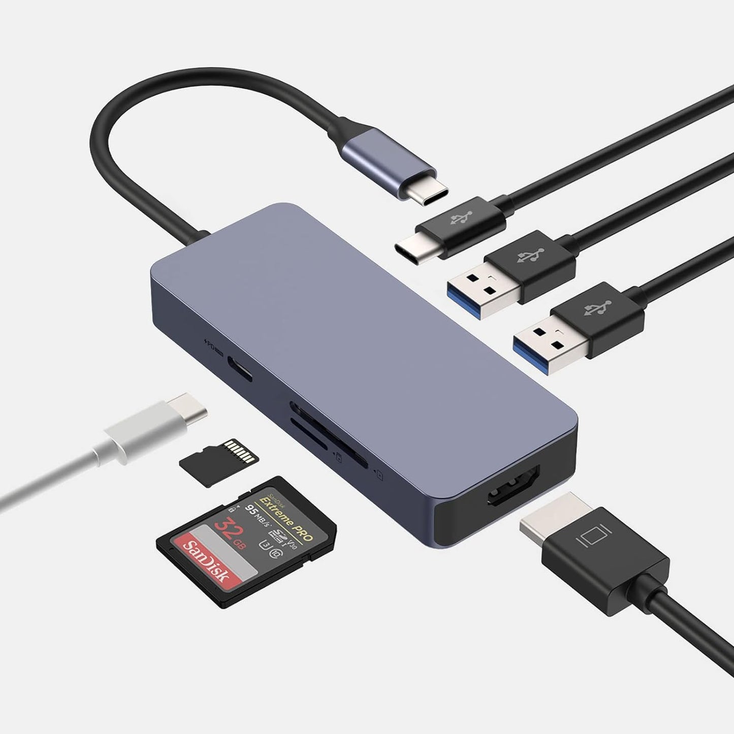 USB C Docking Station 7 IN 1 HDMI 4K USB 3.0 USB-A/C SD/TF Card Reader & More