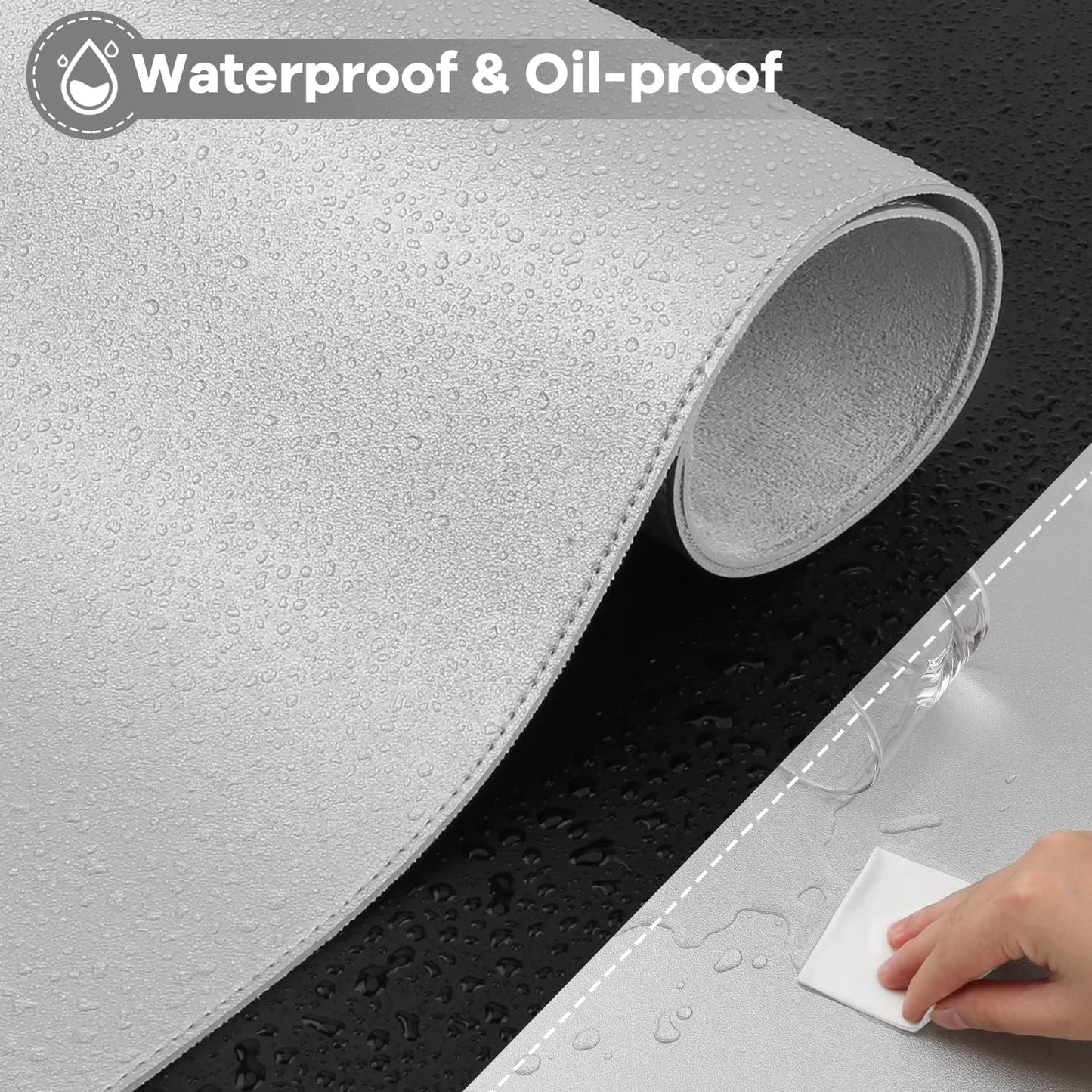 Desk Protector Waterproof Desk Pad Premium PU Leather Colour Titanium Silver