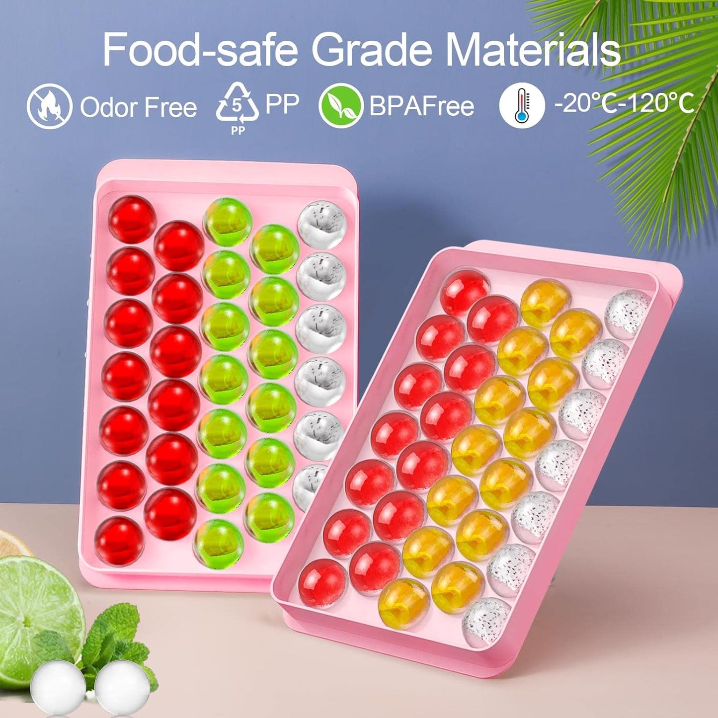 Premium Ice Cube Tray With Container Scoop & Tongs BPA Free Makes 66 Ice Balls