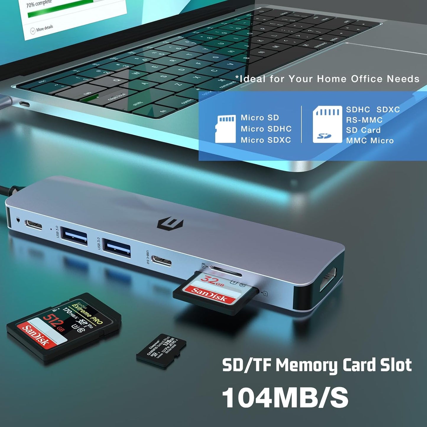 USB C Docking Station 7 in 1 Adapter with HDMI USB C 2 USB 3.0 100W PD SD/TF