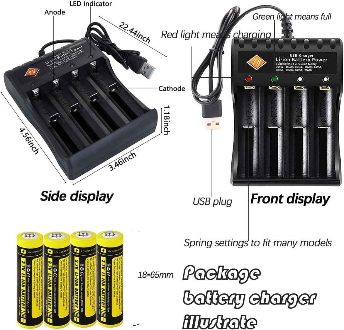 Bright Flashlight Torches with 4-Slot Charger and 4 Rechargeable Batteries