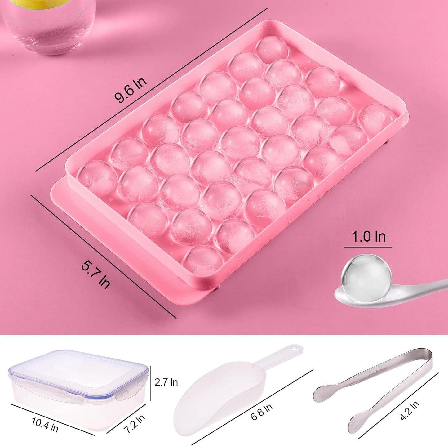 Premium Ice Cube Tray With Container Scoop & Tongs BPA Free Makes 66 Ice Balls