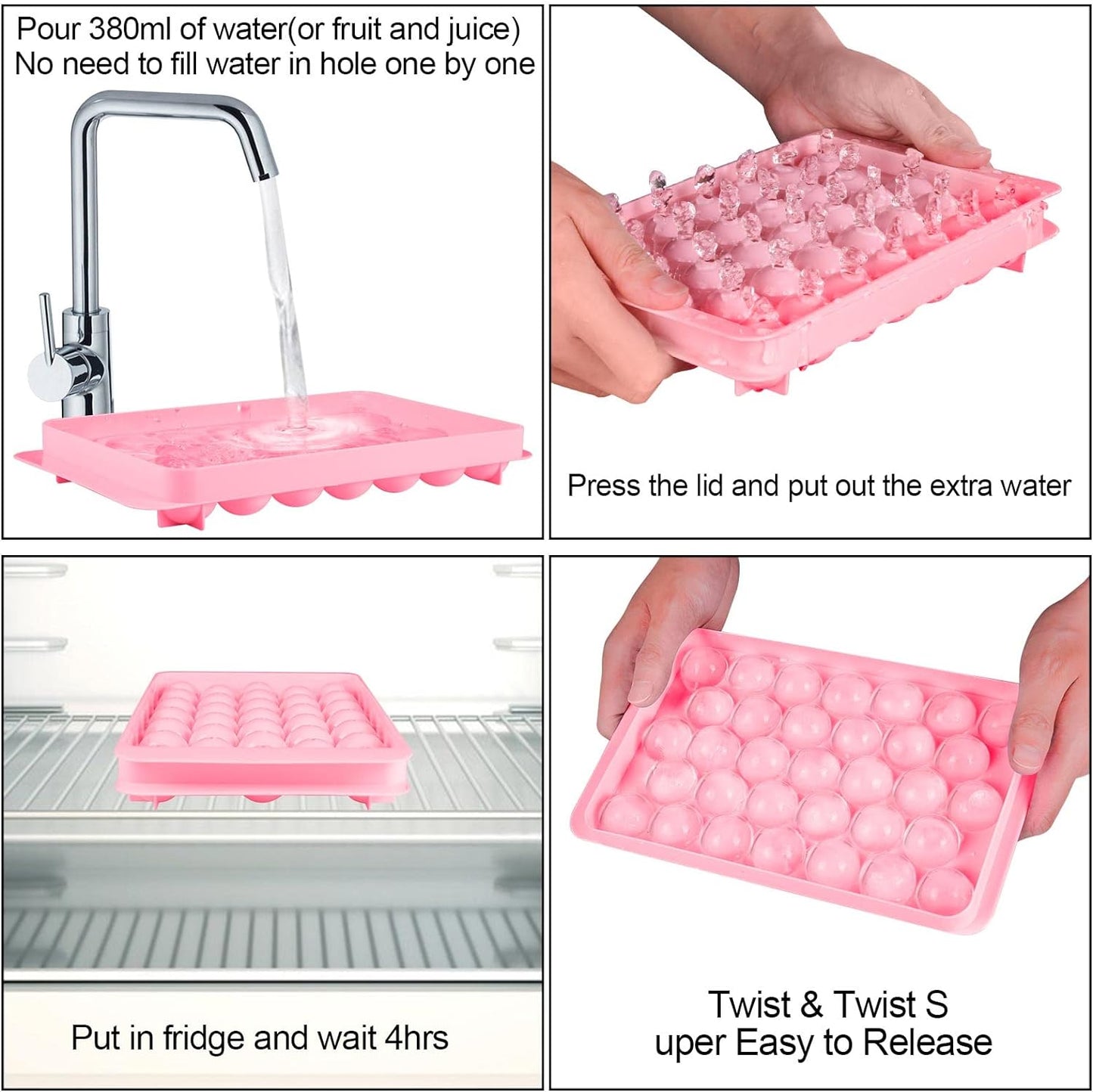 Premium Ice Cube Tray With Container Scoop & Tongs BPA Free Makes 66 Ice Balls