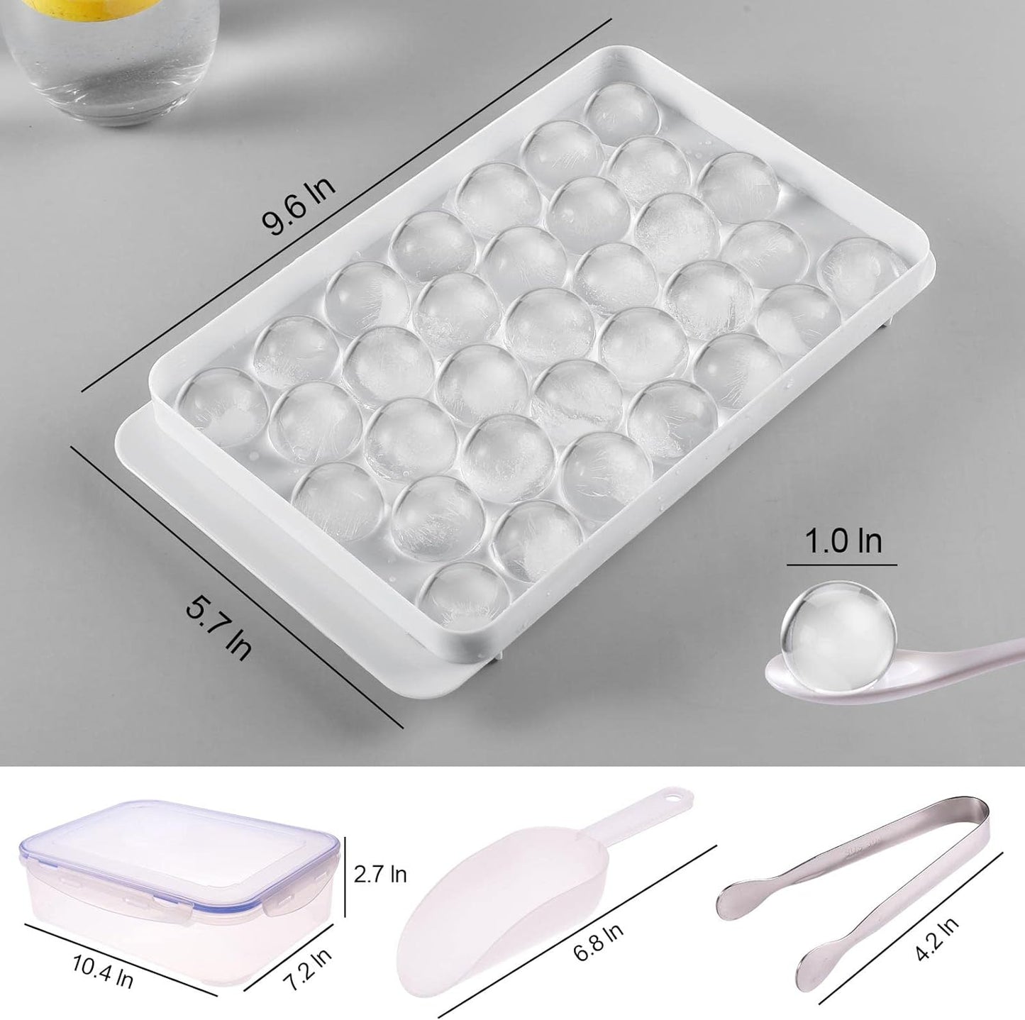 Premium Ice Cube Tray With Container Scoop & Tongs BPA Free Makes 66 Ice Balls