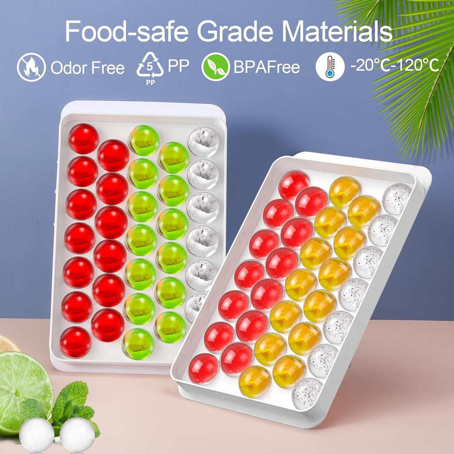 Premium Ice Cube Tray With Container Scoop & Tongs BPA Free Makes 66 Ice Balls