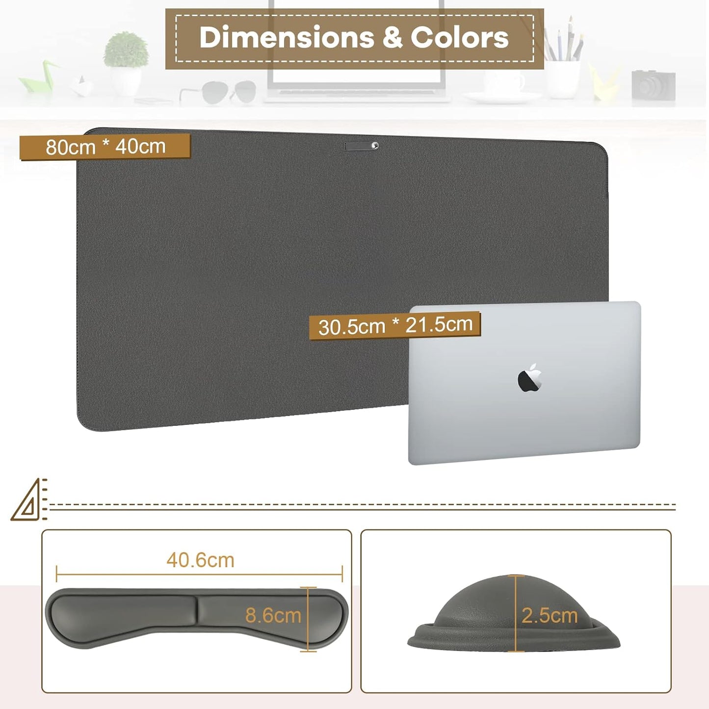 Desk Protector Faux Leather Multifunctional Office 80cm * 40cm - Truffle Grey