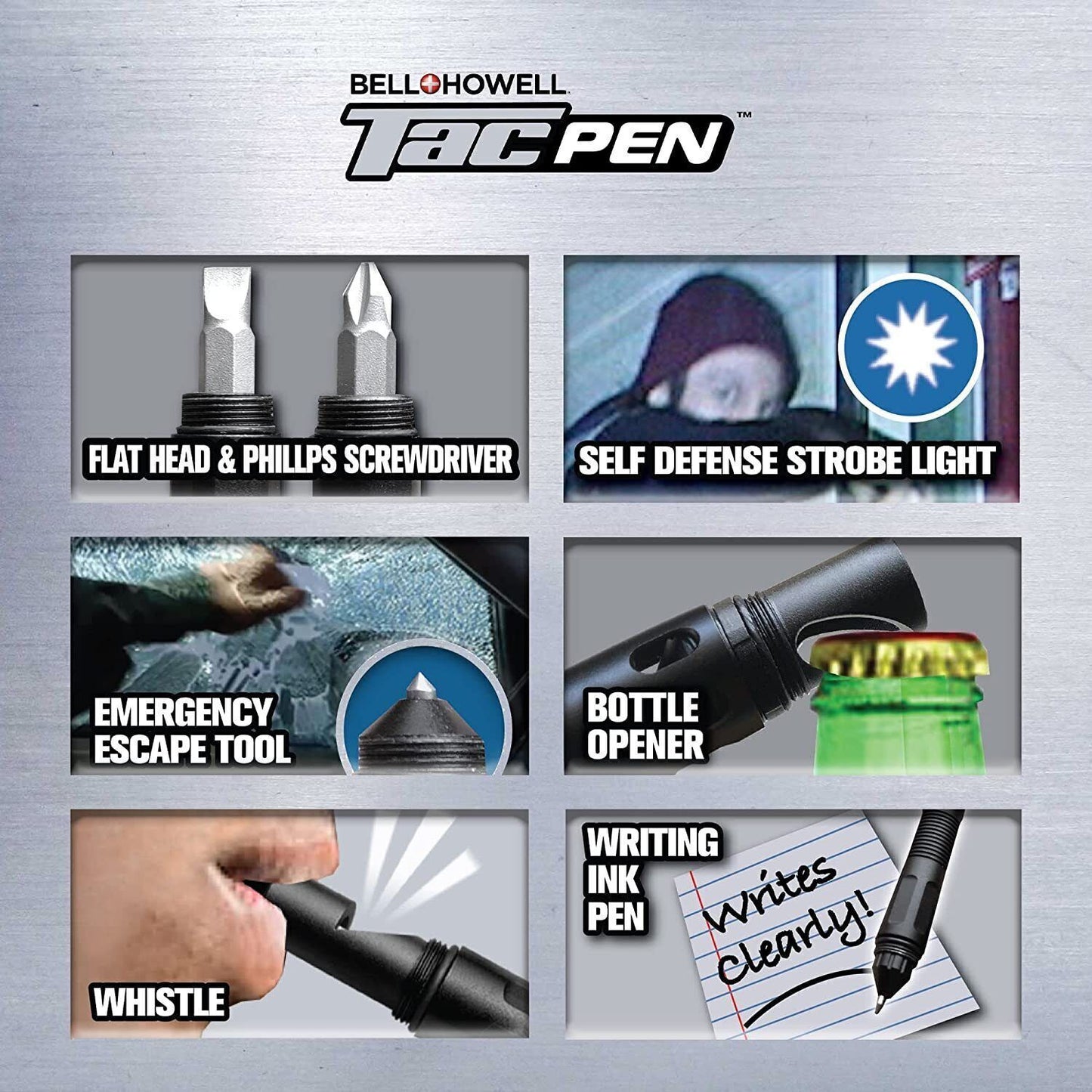 Tac Pen Multi Functional 9 in 1 High Grade Aluminium With Wallet Card Tool 2 pk