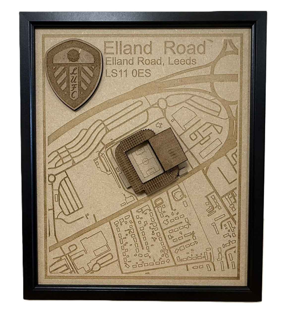 LUFC Elland Road Stadium Print Framed 3D Laser Burned Elland Road Stadium Art