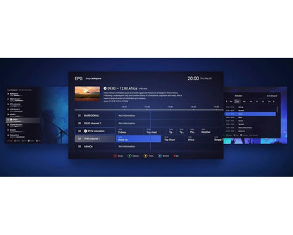 Apebox S2 HD satellite receiver interface with blue channel guide on screen.