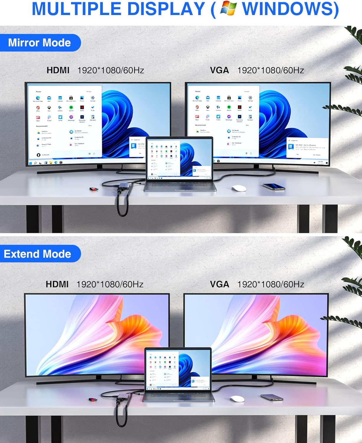 Docking Station 11 - in - 1 Adapter with Ethernet 4K HDMI VGA USB3.0 USB2.0 SD/TF - Freesat Spares