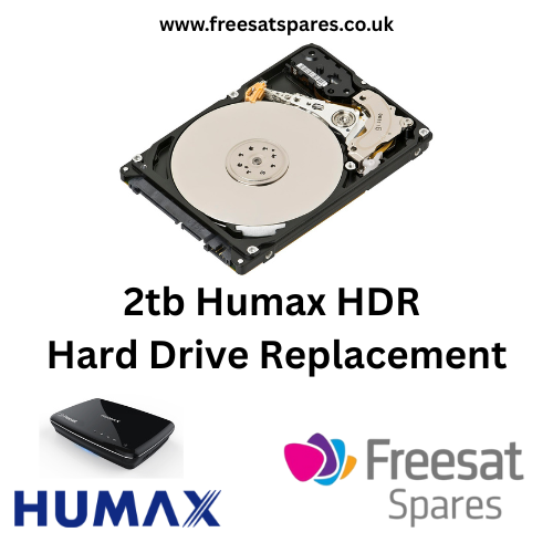 2tb Humax HDR hard drive replacement with Freesat Spares branding on a white background