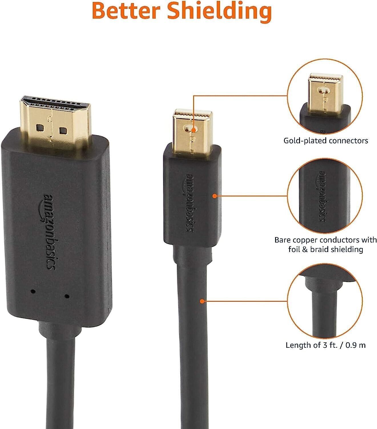 Mini DisplayPort to HDMI Cable Works With MacBook, MS Surface Dock 0.9m/3ft - Freesat Spares