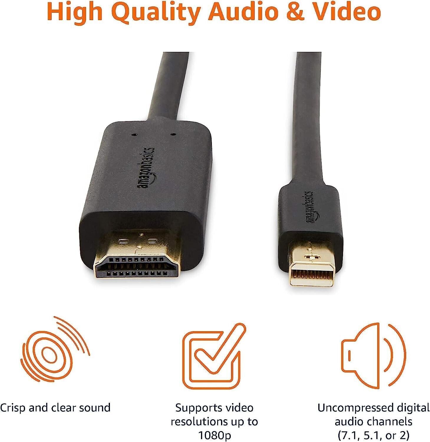 Mini DisplayPort to HDMI Cable Works With MacBook, MS Surface Dock 0.9m/3ft - Freesat Spares