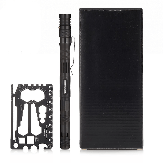 Multi Functional Tac Pen 9 in 1 High Grade Aluminium With Wallet Tool Card - Freesat Spares