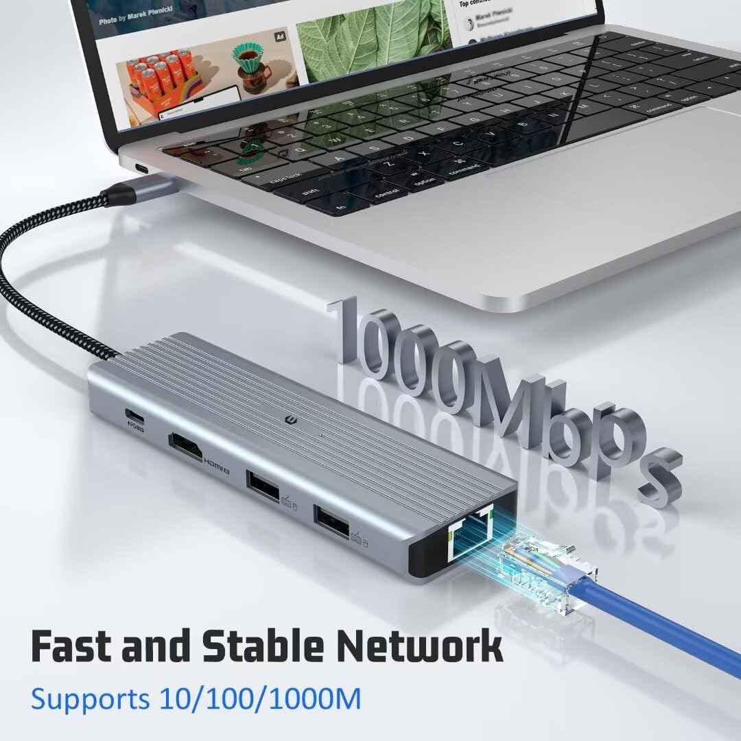 Multiport 10 in 1 USB C Docking Station HDMI, TF Reader, USB A & C Ethernet - Freesat Spares