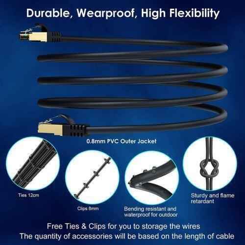 Network Cable RJ45 CAT8 40Gbps Network Gold Plated Fast Internet Patch Lead - Freesat Spares