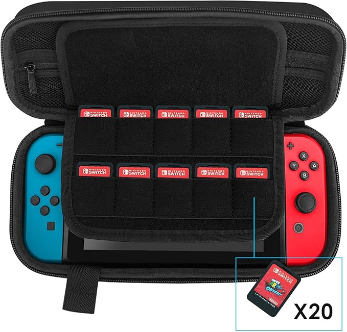 Nintendo Switch Carry Case 20 Game Cartridge Holders Plus Space for Joycons etc - Freesat Spares