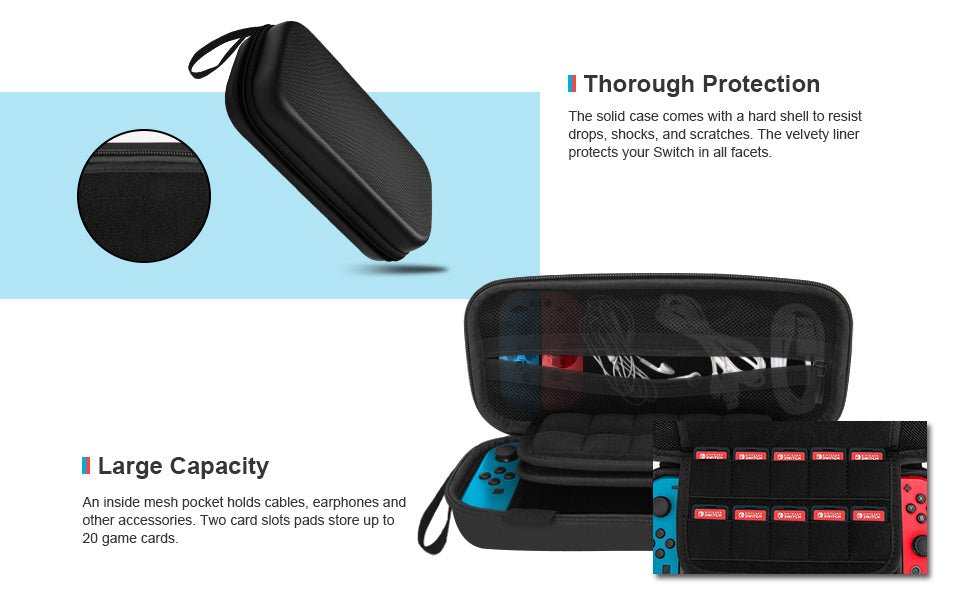 Nintendo Switch Carry Case 20 Game Cartridge Holders Plus Space for Joycons etc - Freesat Spares