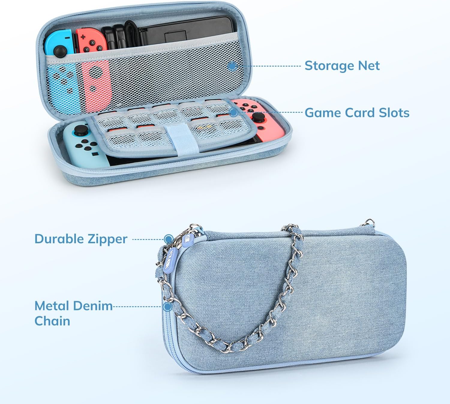 Nintendo Switch Case 13 in 1 Switch Accessories Denim Case with 9 Card Slots - Freesat Spares