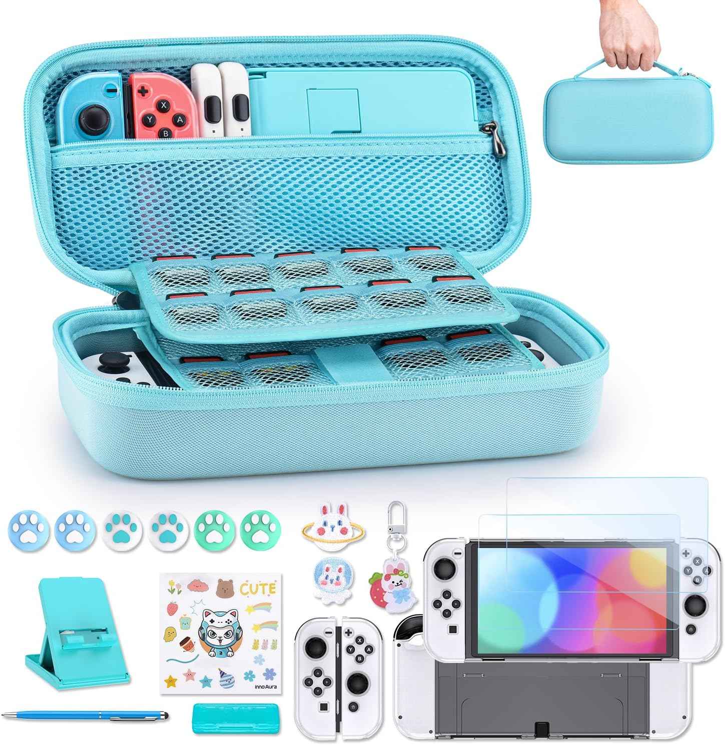 Nintendo Switch OLED Case 19 - in - 1 Bundle Carrying Case With Loads of Extras! - Freesat Spares