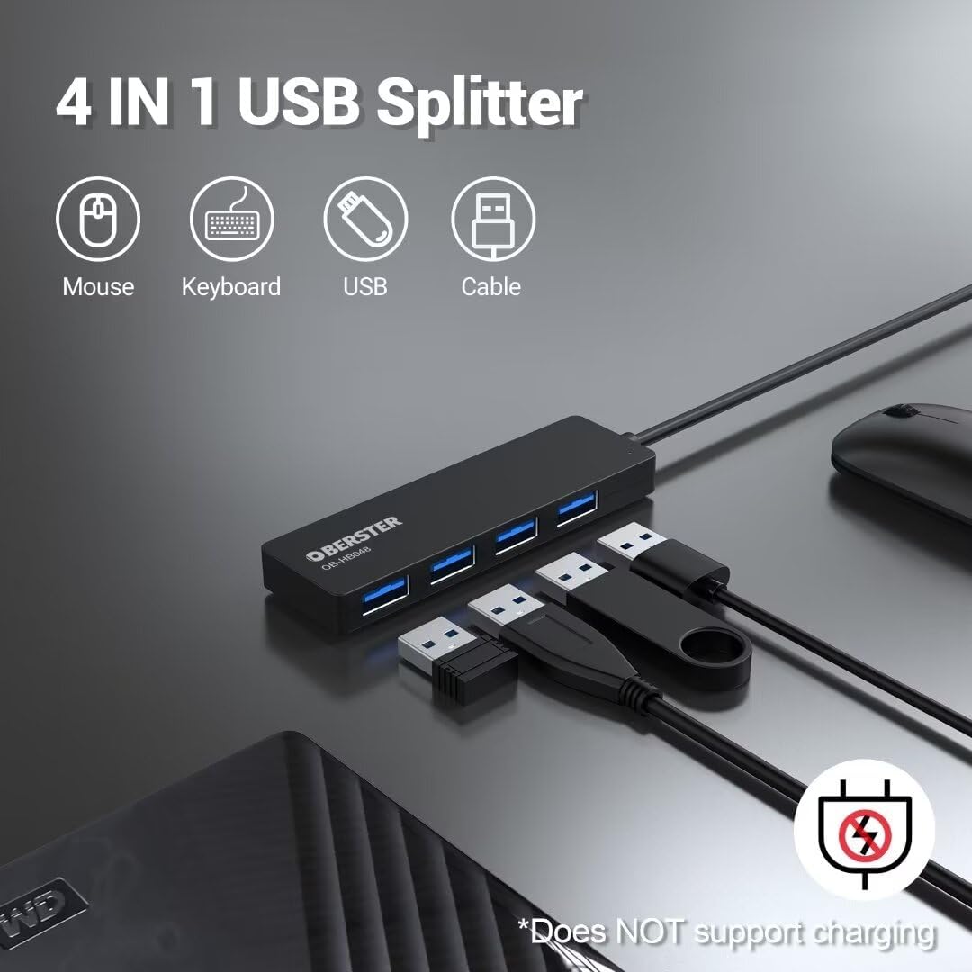 OBERSTER USB C Hub 4 - Port USB C Splitter for Mac Xbox Surface PC Etc Ultra Slim - Freesat Spares