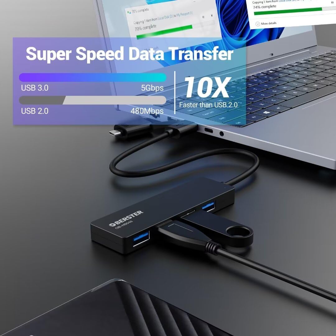 OBERSTER USB C Hub 4 - Port USB C Splitter for Mac Xbox Surface PC Etc Ultra Slim - Freesat Spares