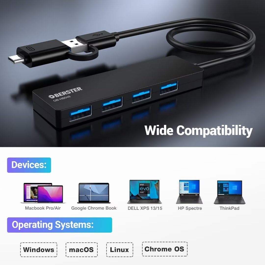 OBERSTER USB C Hub 4 - Port USB C Splitter for Mac Xbox Surface PC Etc Ultra Slim - Freesat Spares