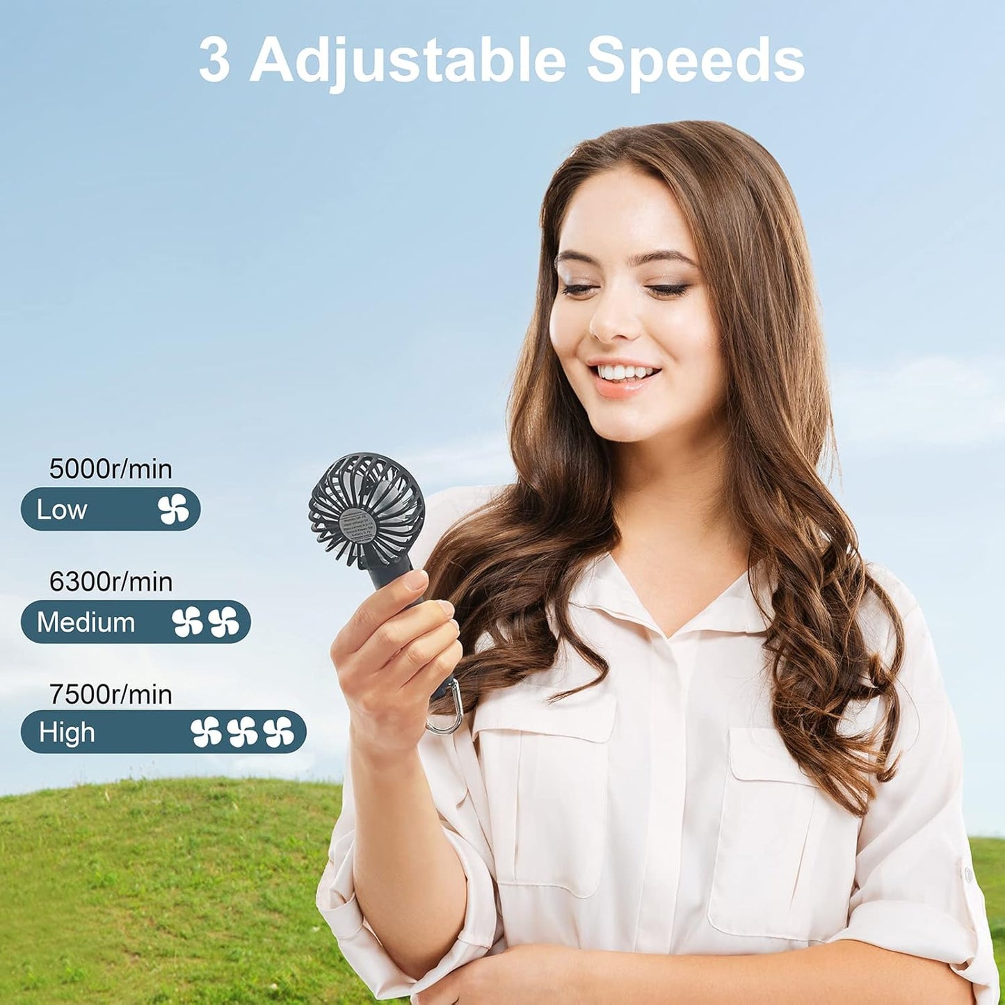 Portable Hand - held Fan Mini Fan Cooling USB Rechargeable 3 Speed With Clip Black - Freesat Spares