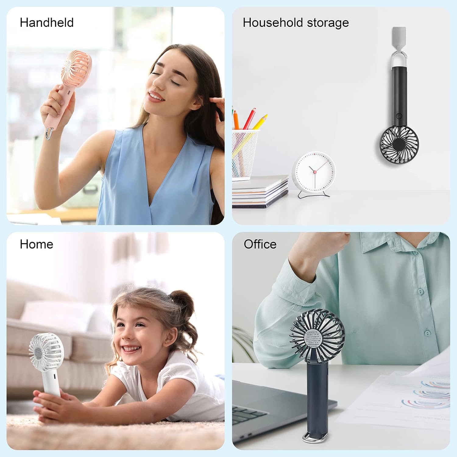 Portable Hand - held Fan Mini Fan Cooling USB Rechargeable 3 Speed With Clip Black - Freesat Spares