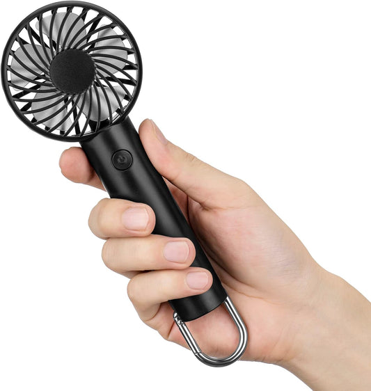 Portable Hand - held Fan Mini Fan Cooling USB Rechargeable 3 Speed With Clip Black - Freesat Spares