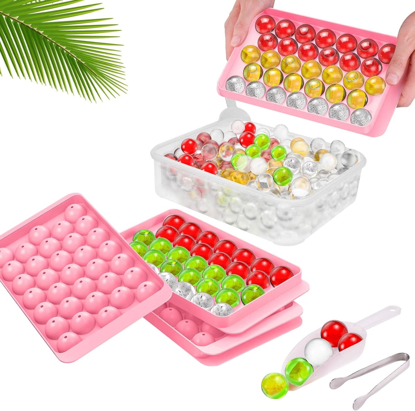 Premium Ice Cube Tray With Container Scoop & Tongs BPA Free Makes 66 Ice Balls - Freesat Spares
