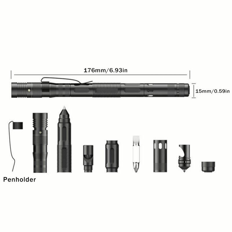 Tac Pen Multi Functional 9 in 1 High Grade Aluminium With Wallet Card Tool 2 pk
