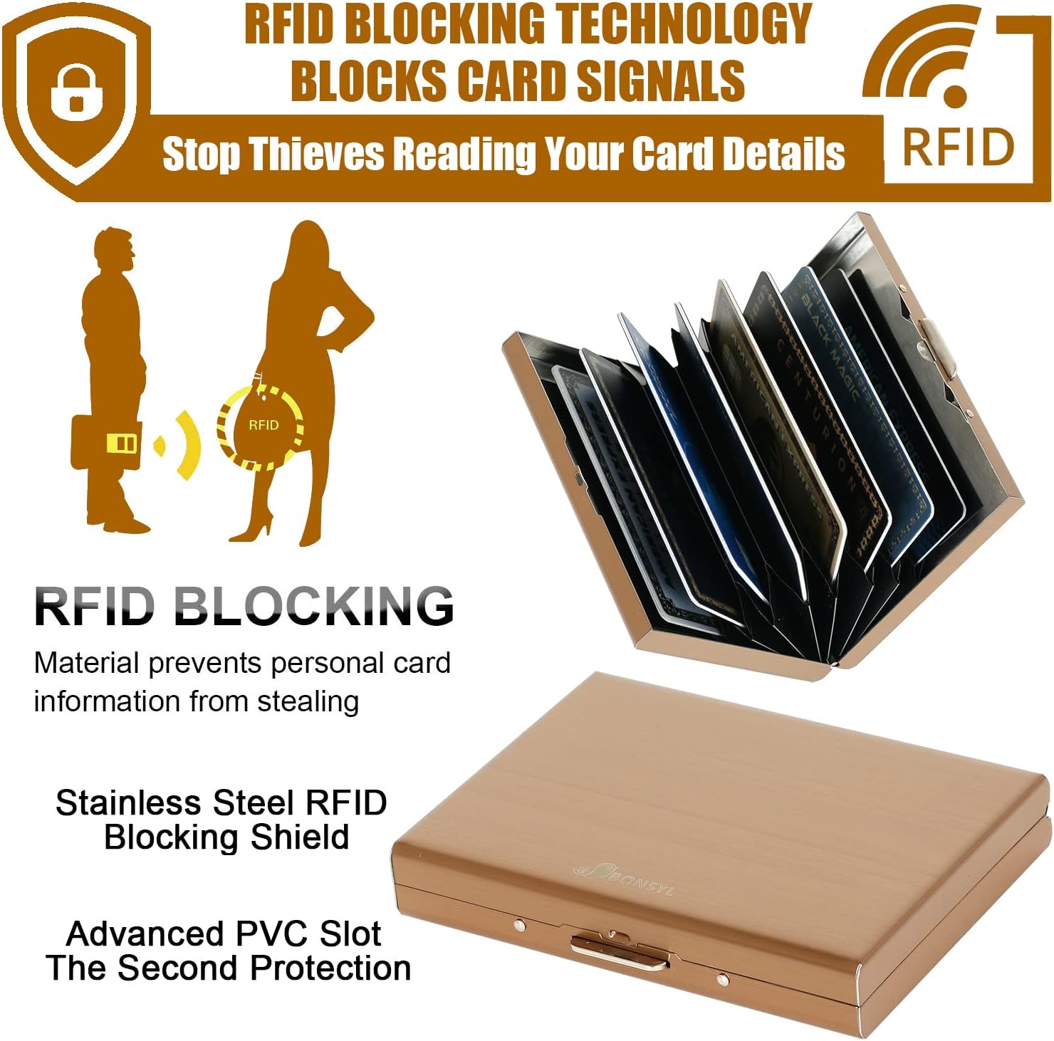 Stainless Steel Credit Card Holder RFID Blocking Slim Credit Card Case 8 Cards - Freesat Spares