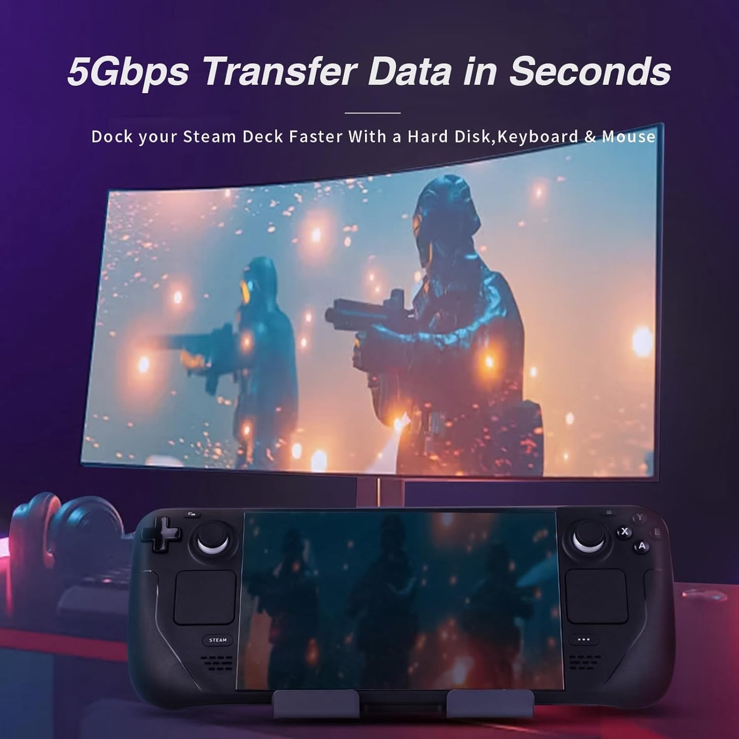 Steam Docking Station 6 in 1 USB C HDMI 2.0 4K@60Hz Ethernet USB A 3.0 and USB C - Freesat Spares