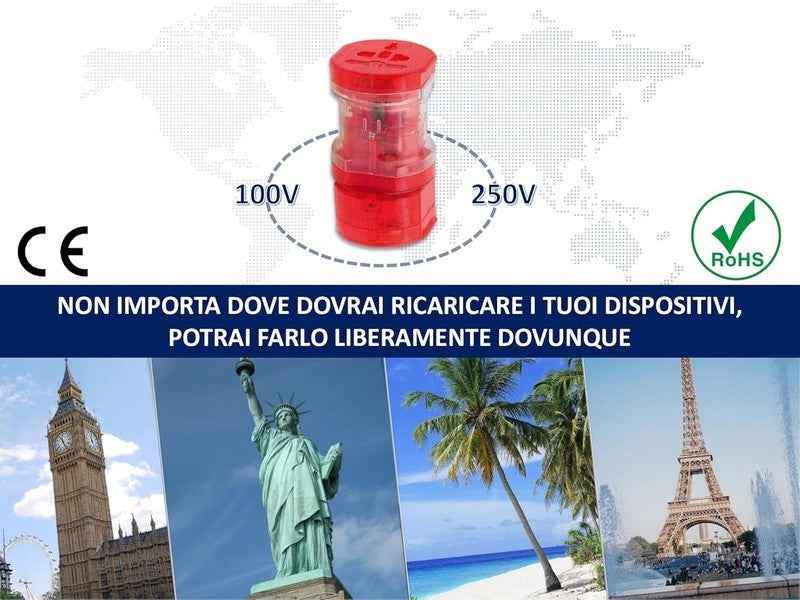 Travel Plug Universal Worldwide Charger Power Adapter US, EU, UK, AU - Red - Freesat Spares