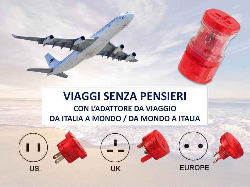 Travel Plug Universal Worldwide Charger Power Adapter US, EU, UK, AU - Red - Freesat Spares