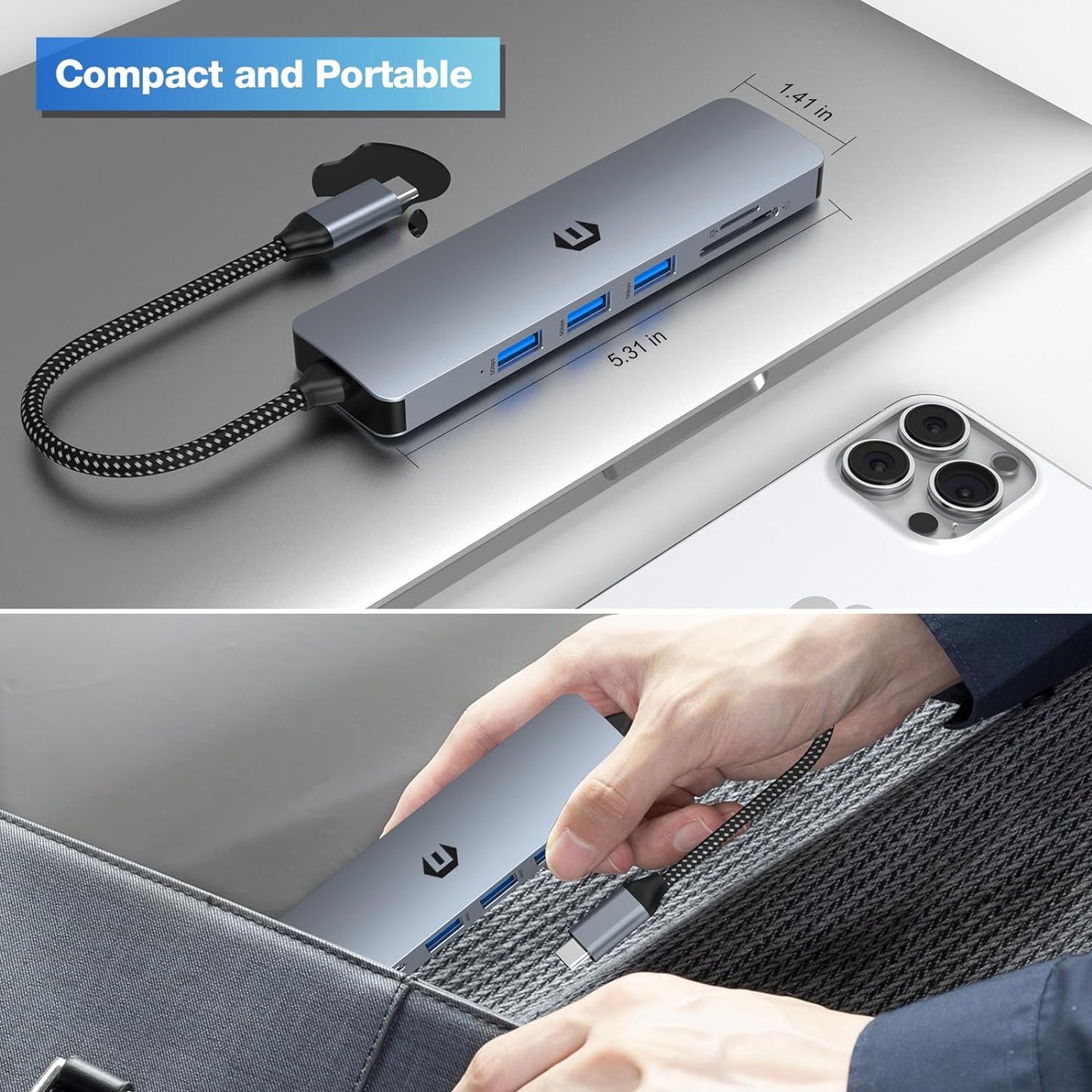 USB C Docking Station 6 in 1 for Mac Pro/Air Dell Surface HP SurffaceBook etc - Freesat Spares