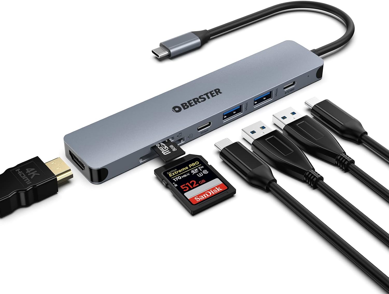 USB C Hub 7 in 1 Multiport USB Dock with 4K HDMI Output USB 3 100W PD SD/TF Card - Freesat Spares