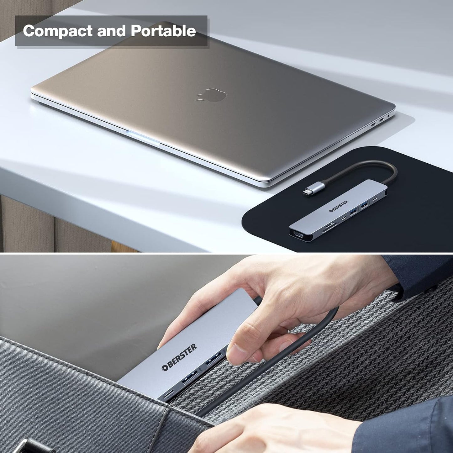 USB C Hub 7 in 1 Multiport USB Dock with 4K HDMI Output USB 3 100W PD SD/TF Card - Freesat Spares