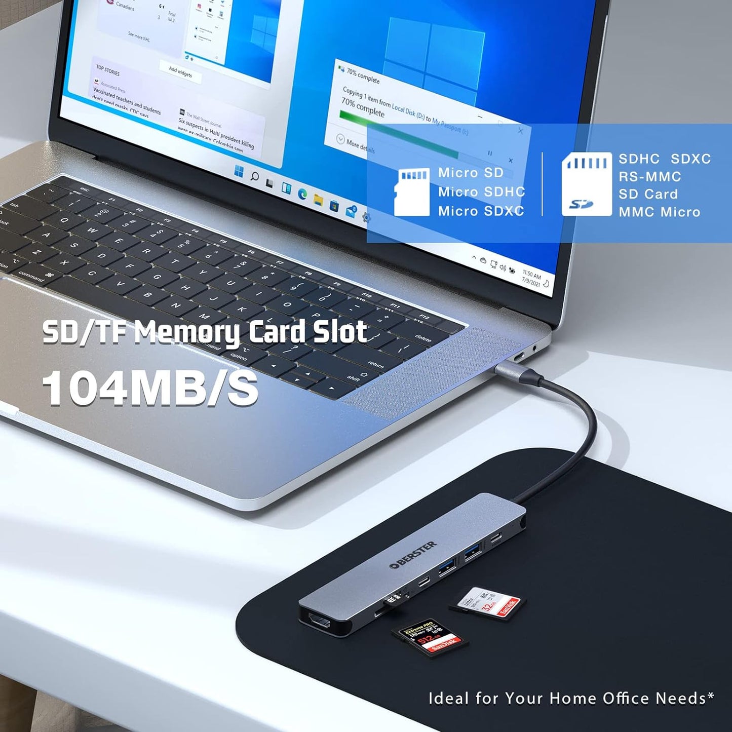 USB C Hub 7 in 1 Multiport USB Dock with 4K HDMI Output USB 3 100W PD SD/TF Card - Freesat Spares